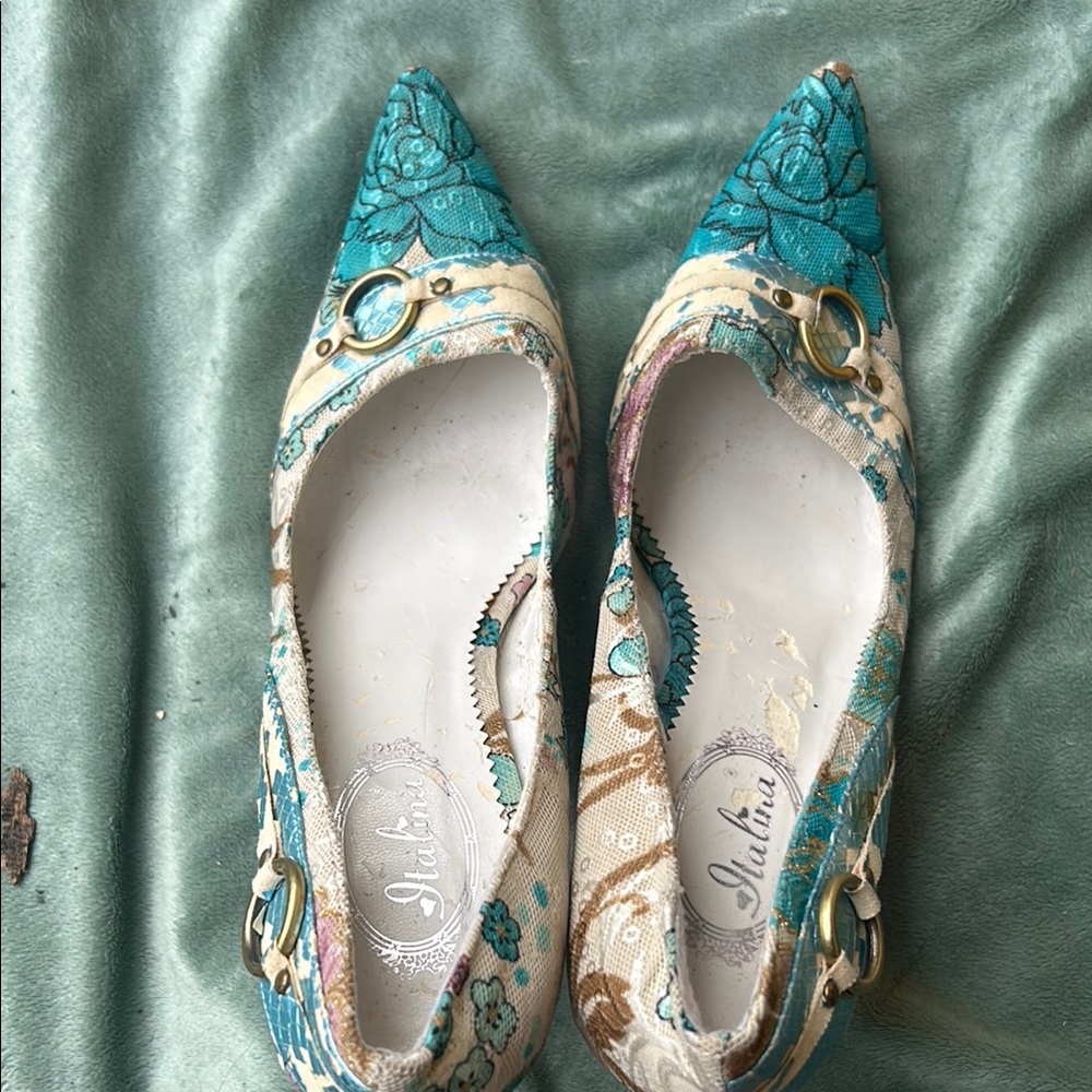 Italina Blue and Cream Flats with Sequined Toe